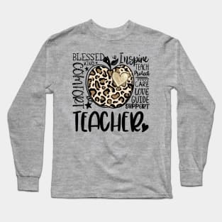 Teacher Cheetah Apple Inspiring words Long Sleeve T-Shirt